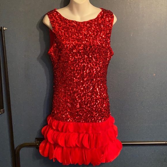 Red sequined sz L flapper roaring 20s Halloween costume - Picture 1 of 8
